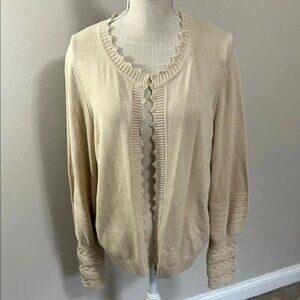 Boden Cream Cardigan with Crochet Details Size 16 18 US